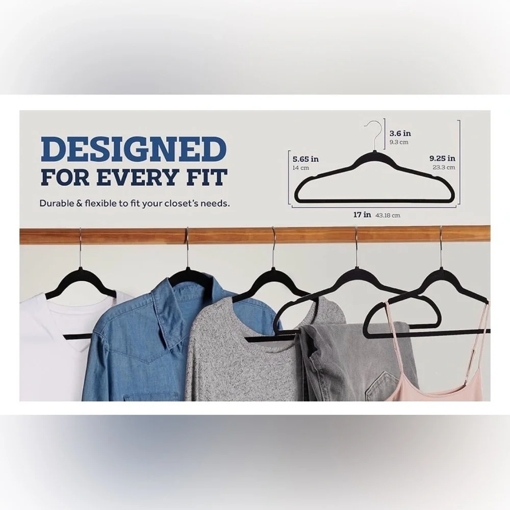 Zober Black Velvet Non-Slip Clothes Hangers | Slim Space-Saving | Box of 50